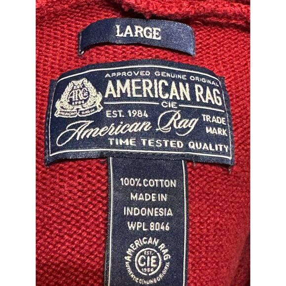 American Rag Sweater Drawstring Hood Red Cotton Size Large - Picture 6 of 6
